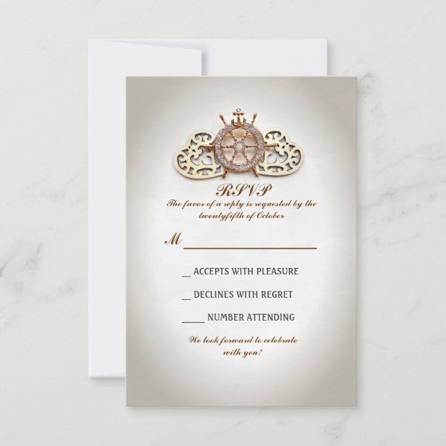 tarjeta de confirmación de boda con rueda de barco (Anverso)