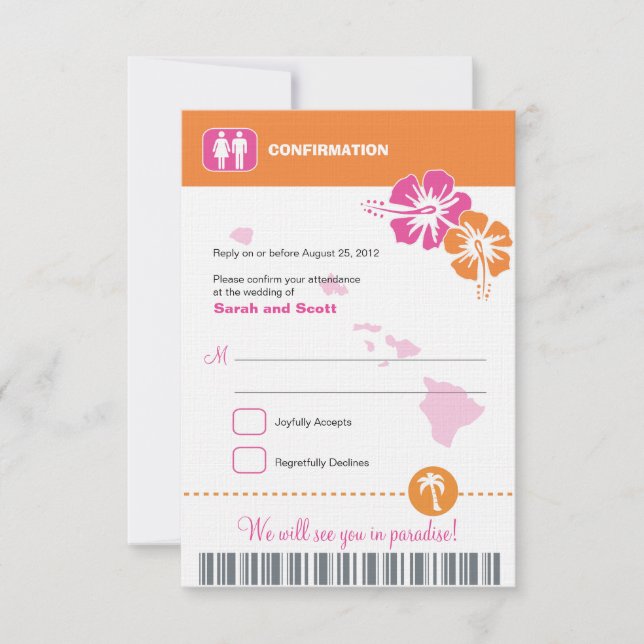 Tarjeta de confirmación de boda de Hawaii RSVP (Anverso)