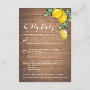Tarjeta de confirmación de boda de limones y mader
