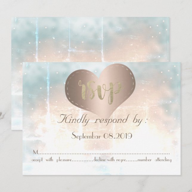 Tarjeta de confirmación de boda elegante con coraz (Anverso / Reverso)