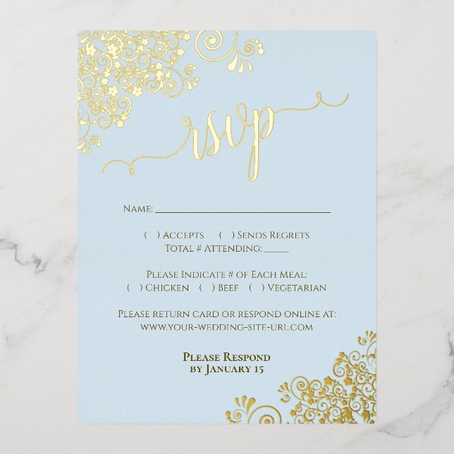 Tarjeta de confirmación de boda elegante con lámin (Anverso)