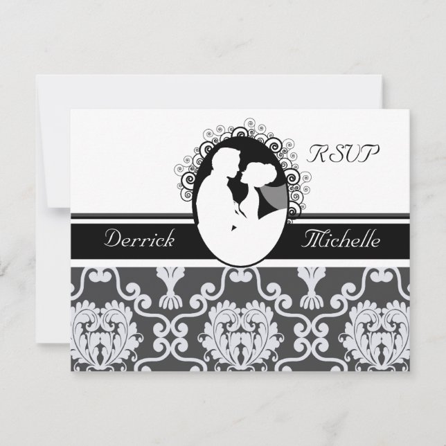 Tarjeta de confirmación de boda en blanco y negro  (Anverso)