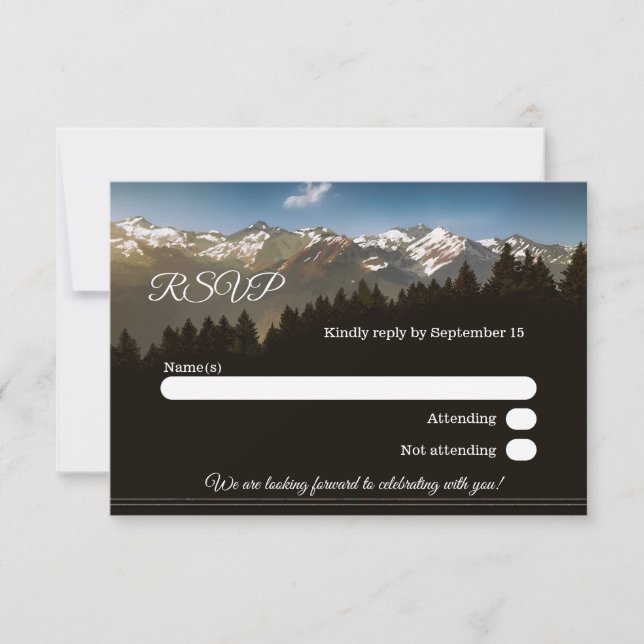 Tarjeta de confirmación de boda en montañas pintad (Anverso)