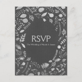 Tarjeta de confirmación de boda floral gris carbón