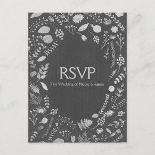 Tarjeta de confirmación de boda floral gris carbón