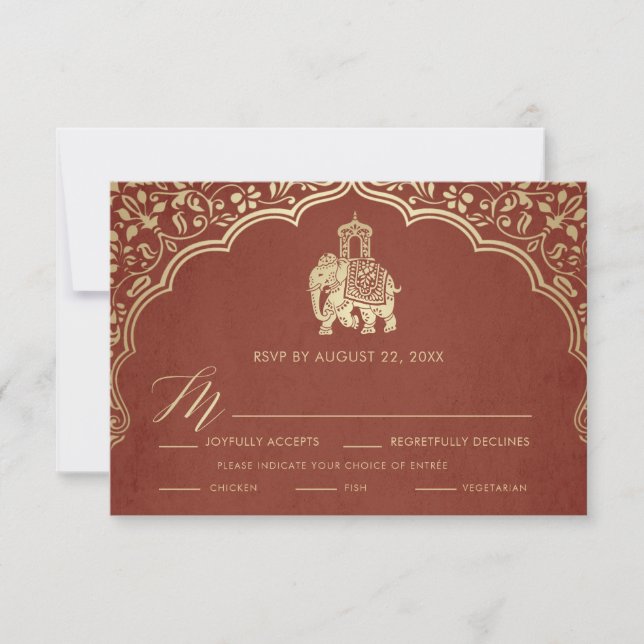 Tarjeta de confirmación de boda india, invitación  (Anverso)