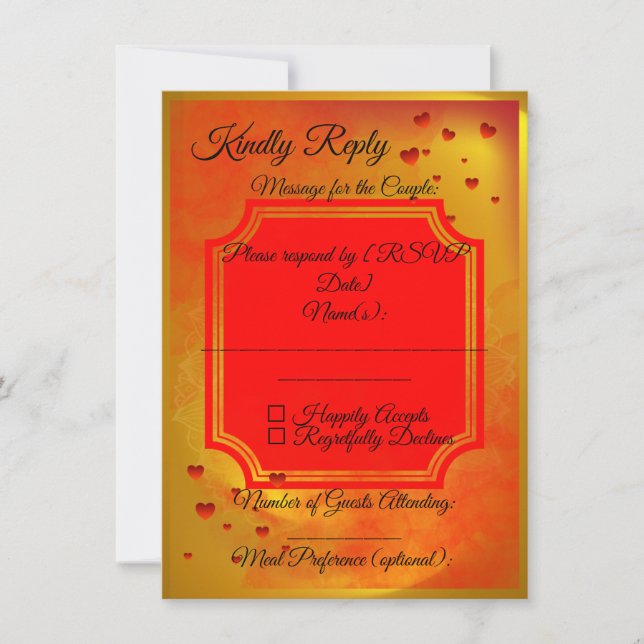 Tarjeta de confirmación de boda roja y amarilla |  (Anverso)