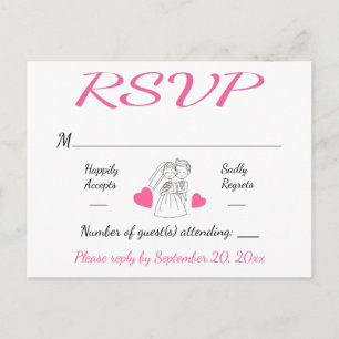 Tarjeta de confirmación de boda rosa y blanca de n