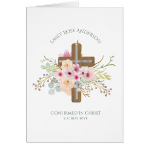 Tarjeta de confirmación de cruz floral de bonito p