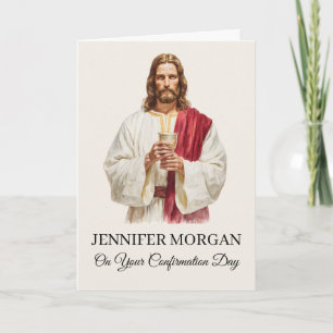 Tarjeta de Confirmación Elegante Jesús Sosteniendo