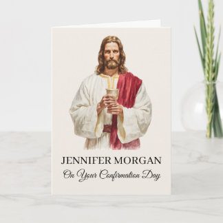 Tarjeta de Confirmación Elegante Jesús Sosteniendo