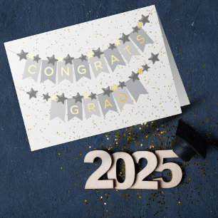 Tarjeta de Congrats Grad Grey Banner con Hojalata