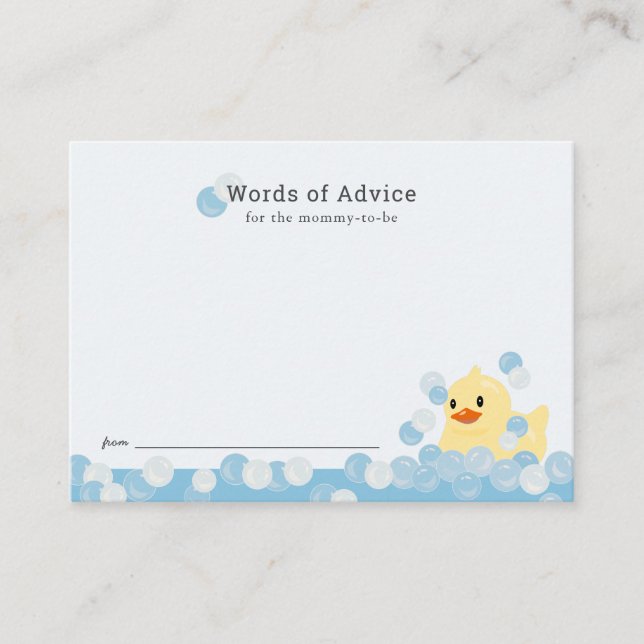 Tarjeta de consejo Baby Shower azul Rubber Ducky B (Anverso)