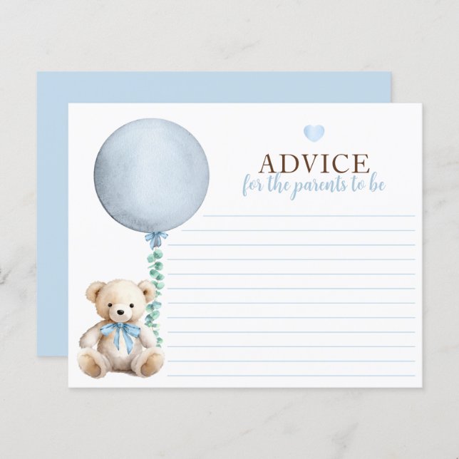 Tarjeta de consejo Baby Shower Blue Teddy Bear (Anverso / Reverso)