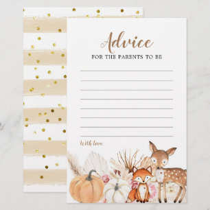 Tarjeta de consejo Baby Shower Boho Woodland Pumpk