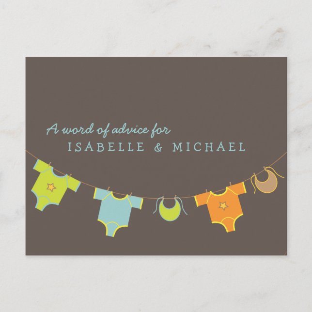 Tarjeta de consejo Baby Shower de Clothesline Azul (Anverso)