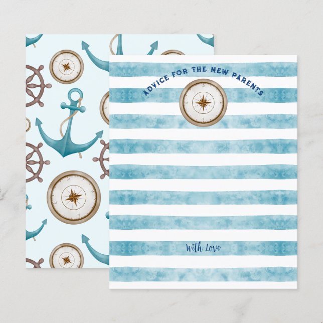 Tarjeta de consejo Baby Shower de marinero azul cú (Anverso / Reverso)