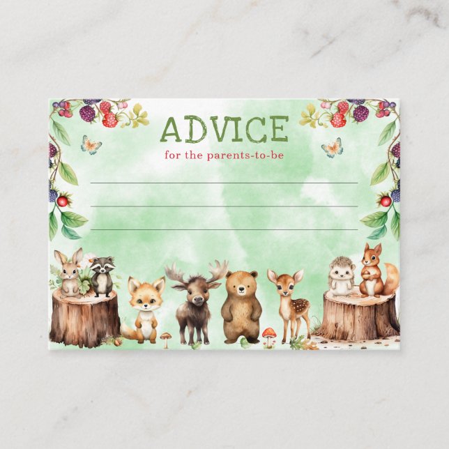 Tarjeta de consejo Baby Shower de Woodland Animals (Anverso)
