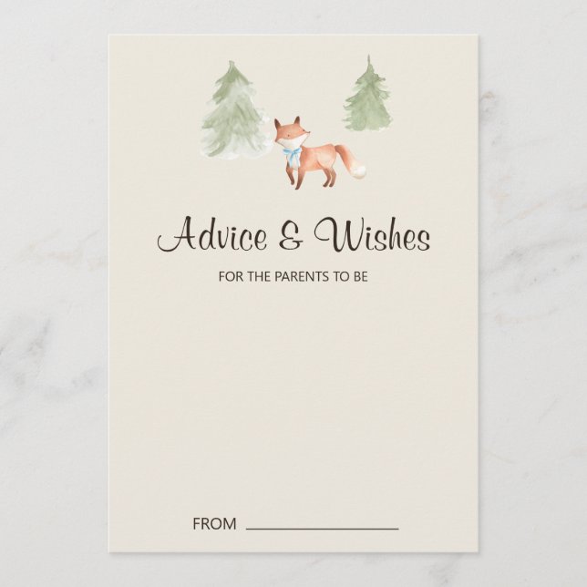 Tarjeta de consejo Baby Shower de Woodland Fox Boy (Anverso)