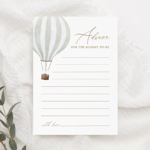 Tarjeta de consejo Baby Shower Green Hot Air Ballo