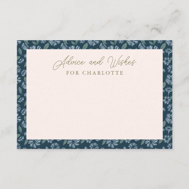Tarjeta de consejo Baby Shower Navy Blue Floral (Anverso)