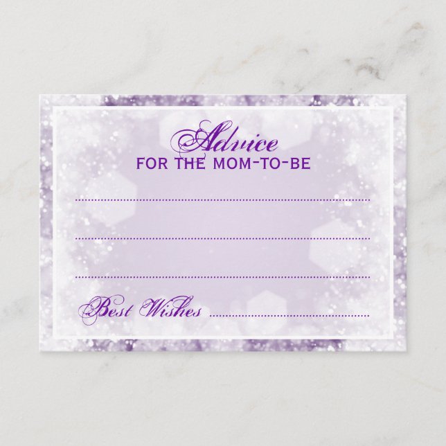 Tarjeta de consejo Baby Shower Night Sparkle Purpl (Anverso)