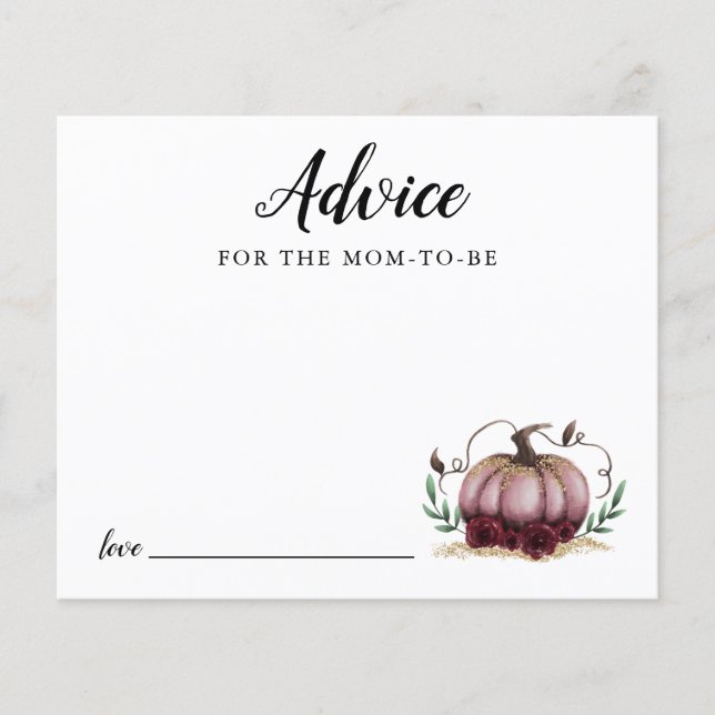 Tarjeta de consejo Baby Shower para calabaza rosa  (Anverso)