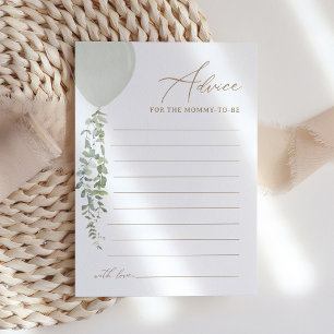 Tarjeta de consejo Baby Shower Sage Green Balloon
