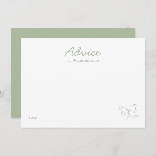 Tarjeta de consejo Baby Shower Sage Green Bow mode (Anverso / Reverso)