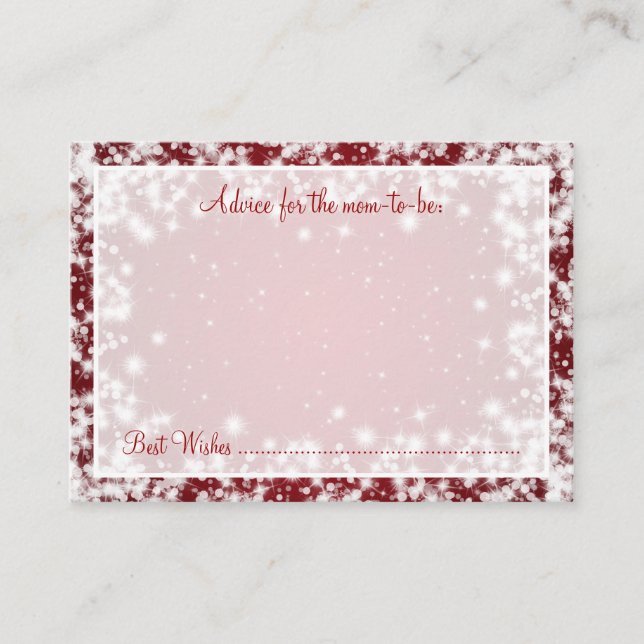 Tarjeta de consejo Baby Shower Winter Sparkle Red (Anverso)