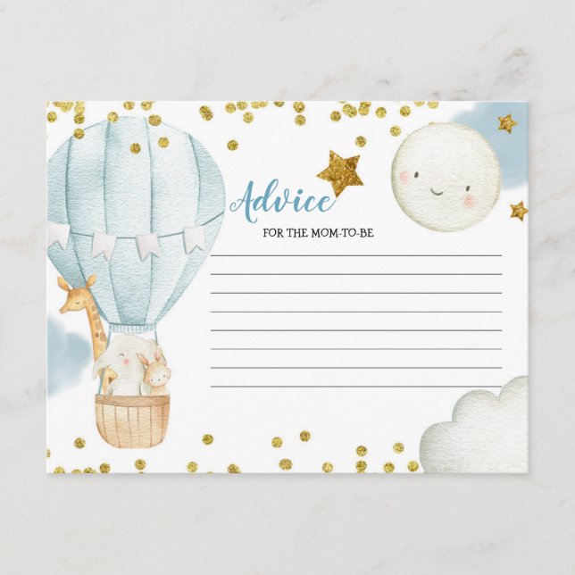 Tarjeta de consejo Blue Hot Air Balloon Jungle (Anverso)