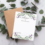 Tarjeta de consejo boda Lavender eucalipto greener<br><div class="desc">Fondo blanco,  decorado con flores de lavanda y vegetación eucaliptica. Personalice y agregue sus nombres. 1 hoja = 1 tarjeta de consejo de borde impreso a borde.</div>