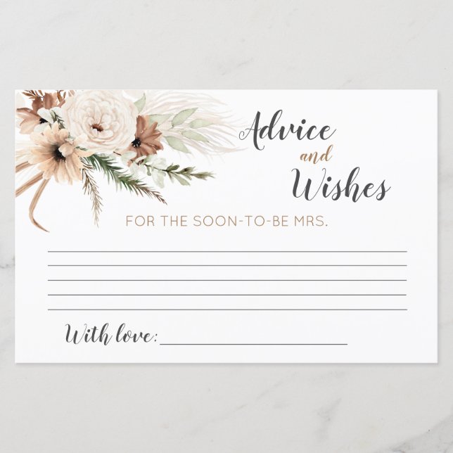 Tarjeta de consejo Boho Bridal Shower (Anverso)
