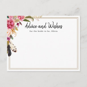 Tarjeta de consejo Boho Flowers & Feathers Bridal