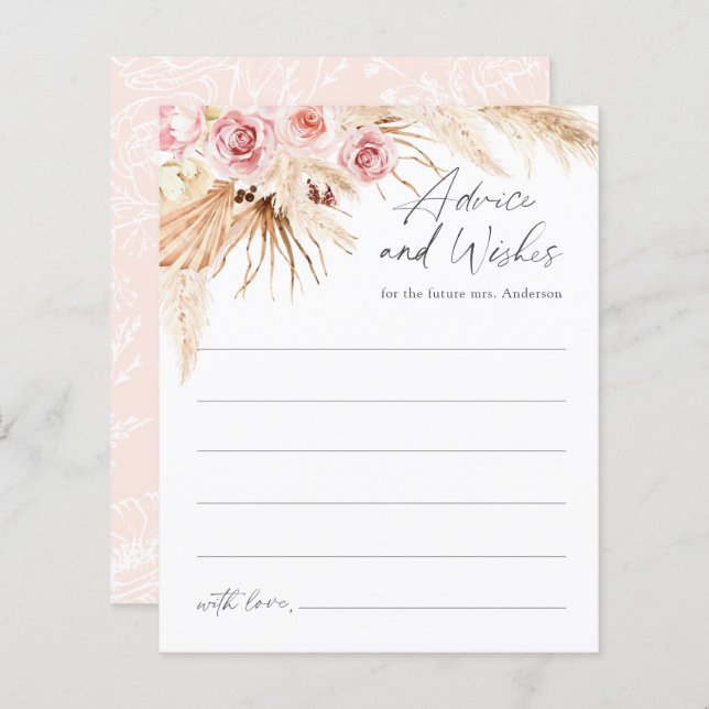 Tarjeta de consejo Boho Pampas Grass Bridal Shower (Anverso / Reverso)