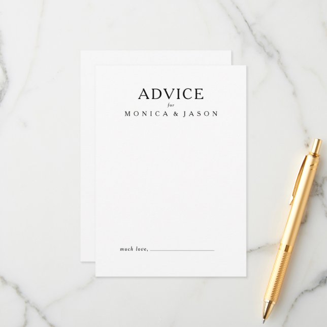 Tarjeta de consejo clásica Minimalista para Bodas (Anverso/Reverso In Situ)