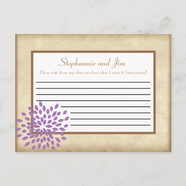 Tarjeta de consejo con escritura morada y floral v (Anverso)