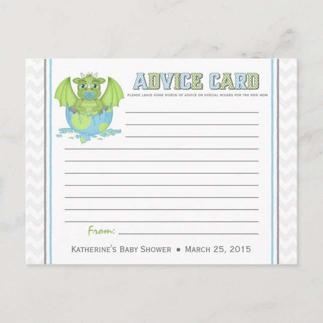 Tarjeta de consejo de Baby Shower Baby Dragon (Anverso)