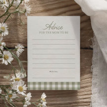 Tarjeta de consejo de baby shower de gingham verde