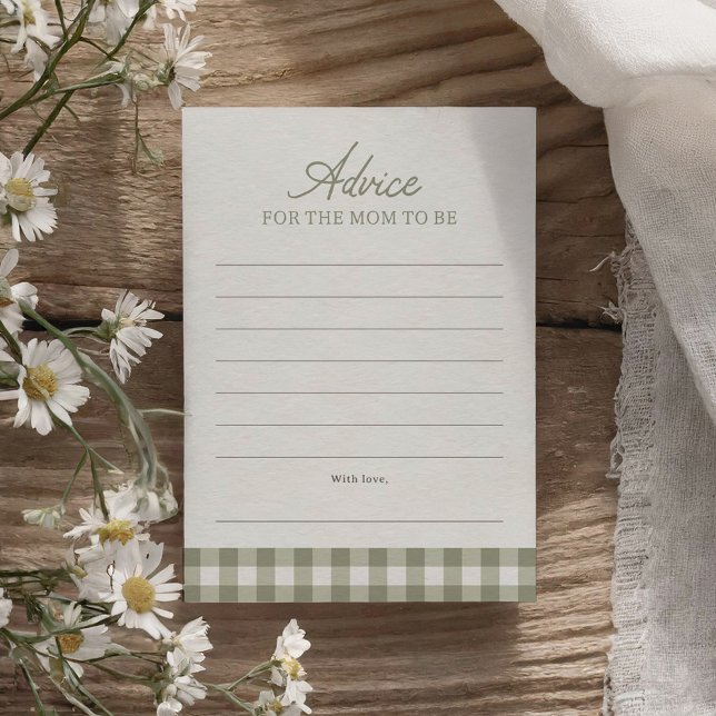 Tarjeta de consejo de baby shower de gingham verde (Subido por el creador)
