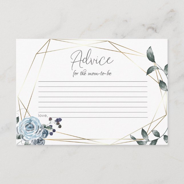 Tarjeta de consejo de Baby Shower Dusty Blue Flora (Anverso)