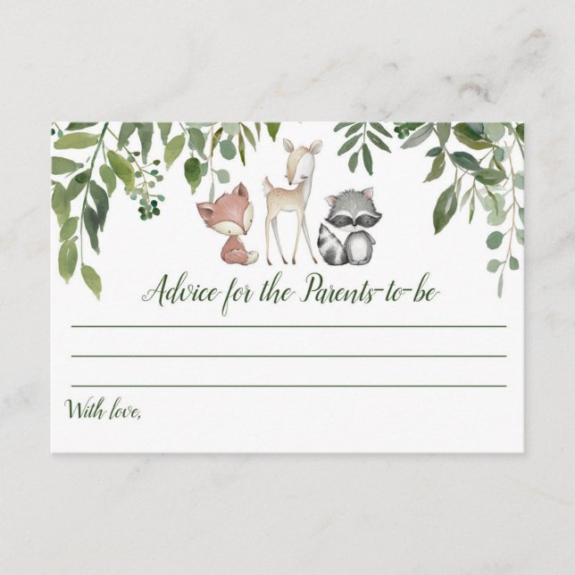 Tarjeta de consejo de Baby Shower Green Woodland p (Anverso)