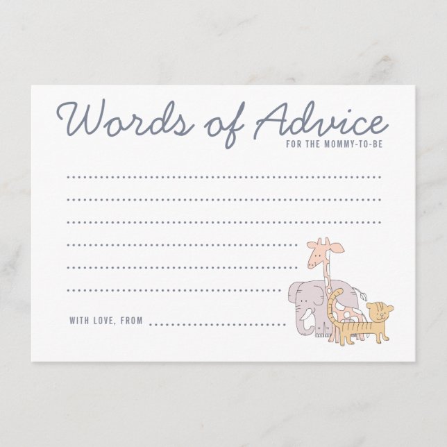 Tarjeta de consejo de Baby Shower para animales de (Anverso)