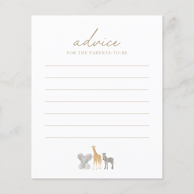 Tarjeta de consejo de Baby Shower para animales de (Anverso)