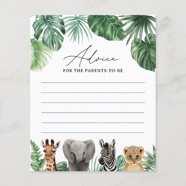 Tarjeta de consejo de Baby Shower Safari (Anverso)