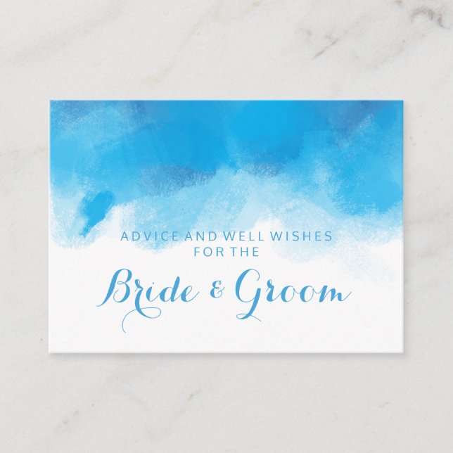 Tarjeta de consejo de boda acuarela azul de verano (Anverso)