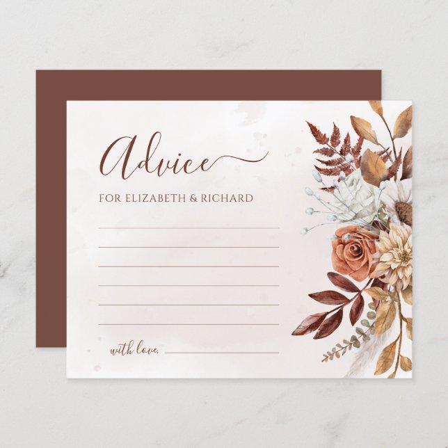 Tarjeta de consejo de boda Boho Fall Flowers (Anverso / Reverso)