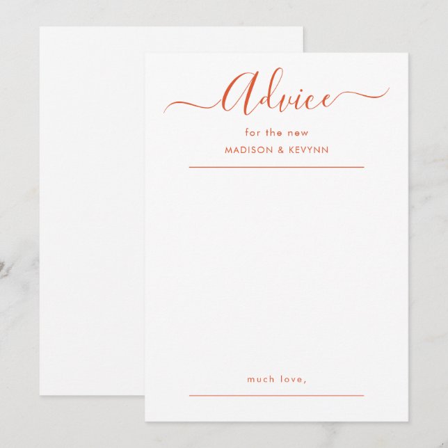 Tarjeta de consejo de boda con guión (Anverso / Reverso)