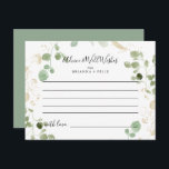 Tarjeta de consejo de boda de eucalipto con confet<br><div class="desc">Esta tarjeta de consejo de boda de eucalipto con confeti dorado es perfecta para una boda rústica. El diseño presenta follaje verde de eucalipto pintado con acuarela y confeti dorado. Estas tarjetas son ideales para una boda, fiesta de soltera, baby shower, fiesta de graduación y más. Personalice las tarjetas con...</div>