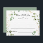 Tarjeta de consejo de boda de eucalipto con confet<br><div class="desc">Esta tarjeta de consejo de boda de eucalipto con confeti dorado es perfecta para una boda rústica. El diseño presenta follaje verde de eucalipto pintado con acuarela y confeti dorado. Estas tarjetas son ideales para una boda, fiesta de soltera, baby shower, fiesta de graduación y más. Personalice las tarjetas con...</div>